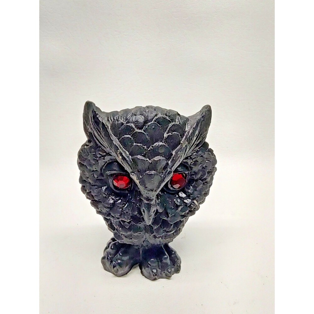 Vintage Coal Art Owl Figurine Red Eyes 4-1/2" Tall